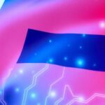 Finnish flag with glowing circuitry.