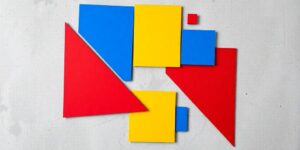Abstract shapes and vibrant colors on a canvas.
