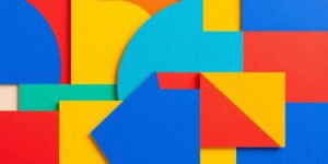 Bright abstract shapes and lines.