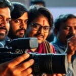 Indian filmmakers collaborating on a documentary.