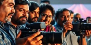 Indian filmmakers collaborating on a documentary.