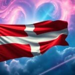 Danish flag with science icons.