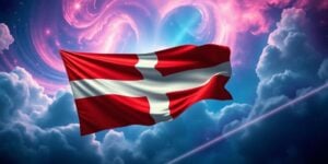 Danish flag with science icons.
