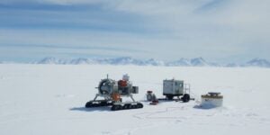 Snowy landscape with research equipment