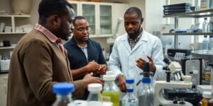 Researchers collaborating on a project.