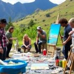 Local artists creating art outdoors in New Zealand landscape.