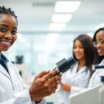South African women scientists working in biotechnology laboratory