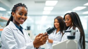 South African women scientists working in biotechnology laboratory
