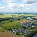 Dutch landscape with green buildings and renewable energy