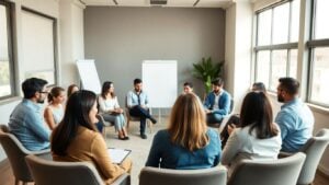 Business leaders in group facilitation training session