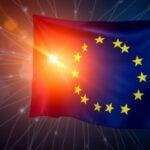European flag with abstract network lines.